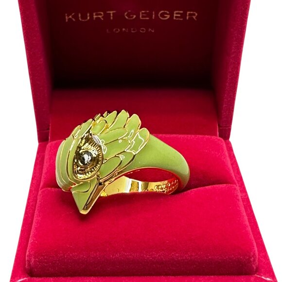 Kurt Geiger Green Enamel Eagle Large Cocktail Ring - Picture 3 of 4